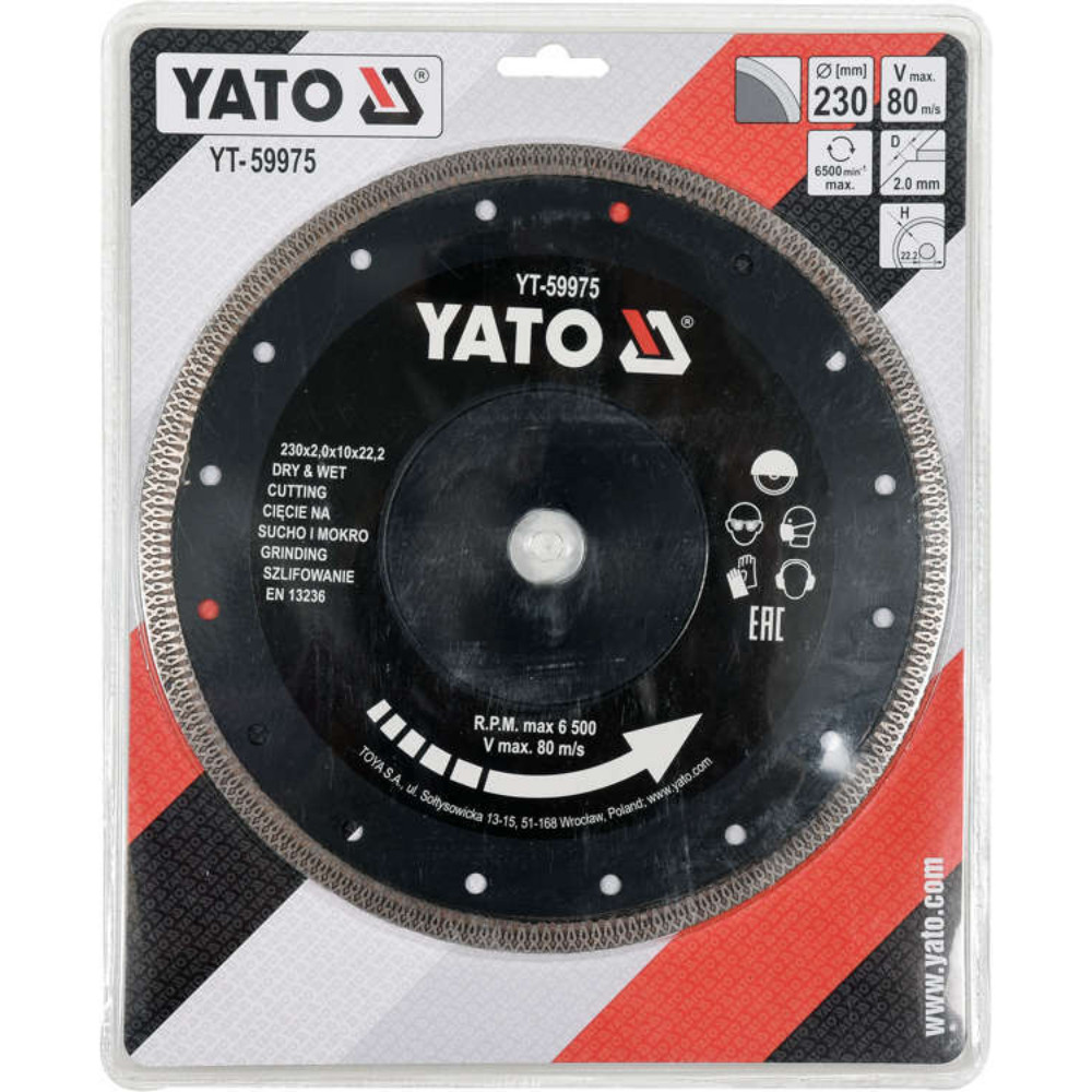 Диамантен диск за рязане и шлайфане на плочки YATO, Ф 230 x 22.23 x 10 мм Диамантен диск за рязане и шлайфане на плочки YATO, Ф 230 x 22.23 x 10 мм